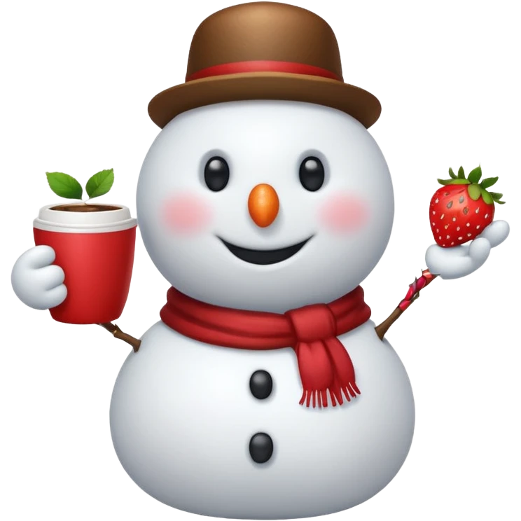 One snowmen holding strawberry and coffe emoji