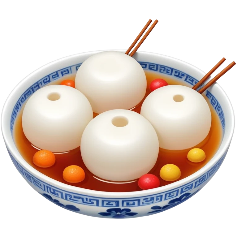 Lantern Festival tangyuan sweet rice balls in syrup with festive elements, simplified emoji style with bold outlines and bright colors, cartoon style colorful glutinous rice balls emoji