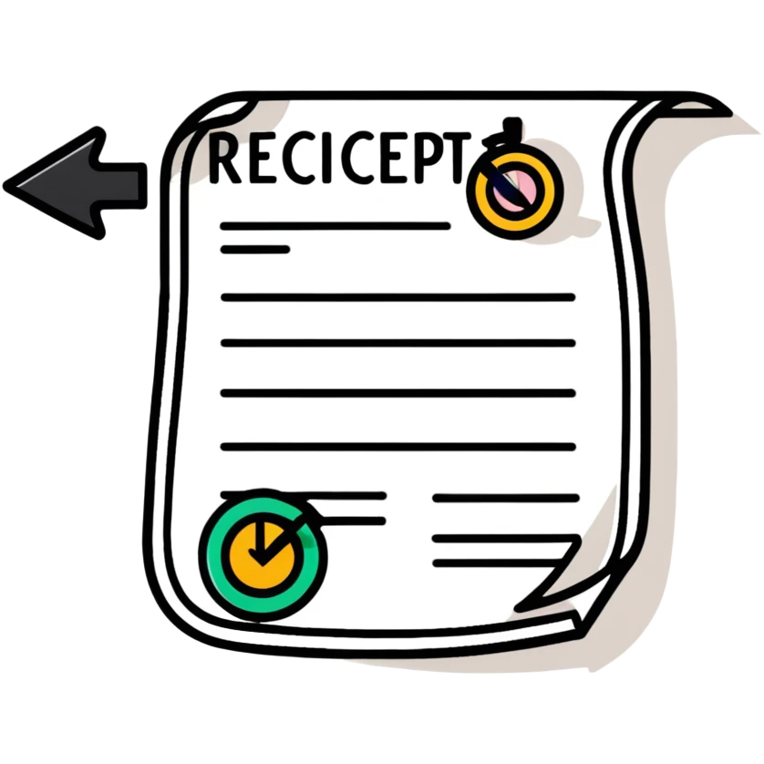 A receipt with a circular return arrow, representing a return policy emoji