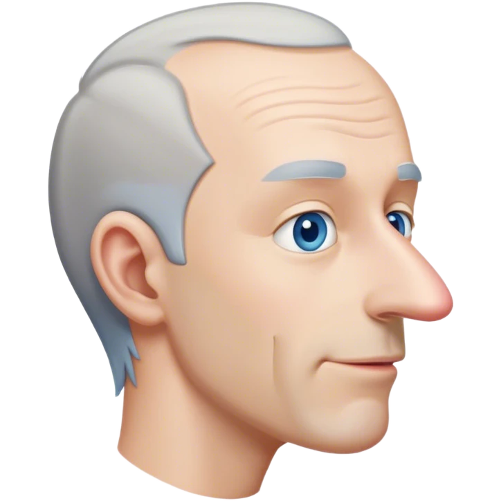 Receding hairline gray hair white male blue eyes long nose tongue sticking out side view emoji