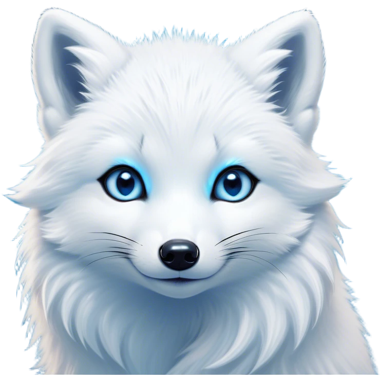 Cinematic Comical Arctic Fox Portrait Emoji, Head tilted dramatically with an exaggeratedly amused expression, featuring a striking, glossy white Fur with bold icy blue accents and wide, expressive eyes filled with playful disbelief, Simplified yet hilariously expressive features, highly detailed, glowing with a slightly sassy glow, high shine, dramatic yet playful, stylized with an air of cheeky arctic mischief, bright and endearing, soft glowing outline, capturing the essence of a spirited and over-the-top arctic fox, so meme-worthy it feels like it could side-eye its way into internet fame instantly! emoji