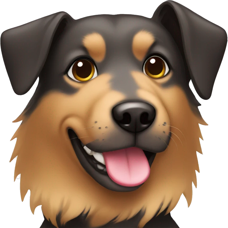 black and brown mixed breed dog with a heart of hair on her head emoji