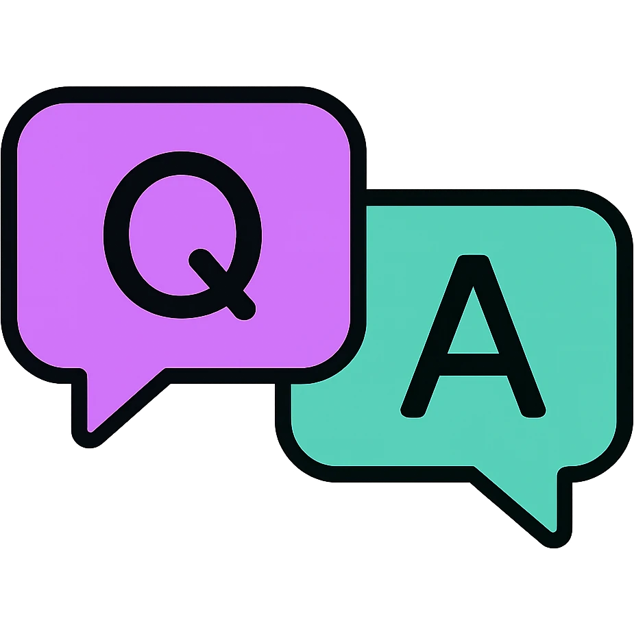 Increase sharpness and clarity of the image, keeping the two chat bubbles (purple Q and teal A) with rounded corners and minimal design, modern icon style. emoji