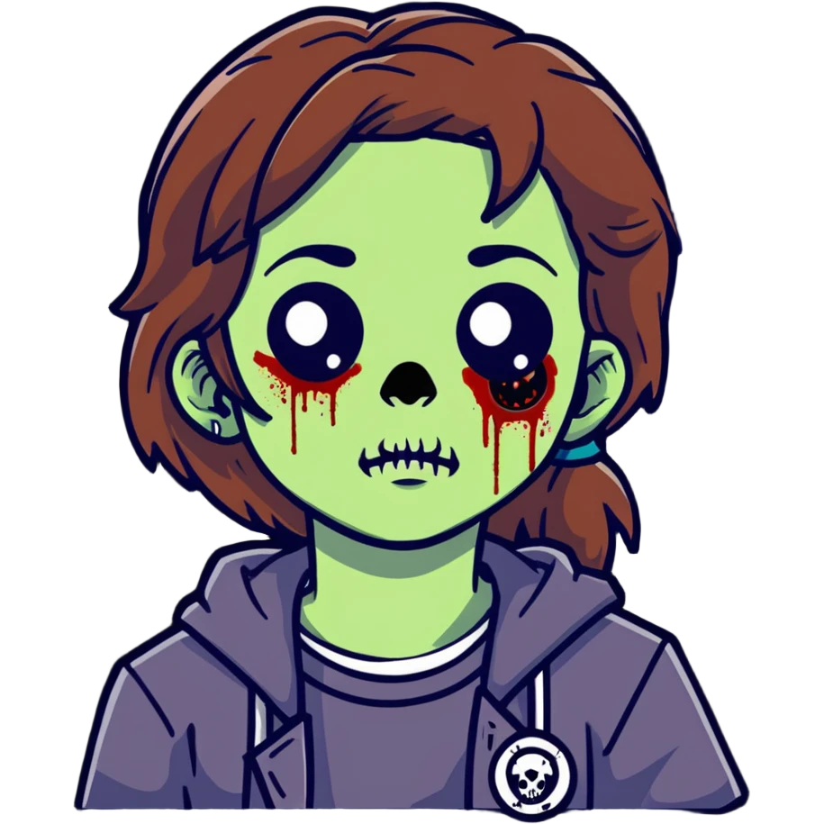 zombie teen girl with brown hair, grunge style, and septum piercing emoji