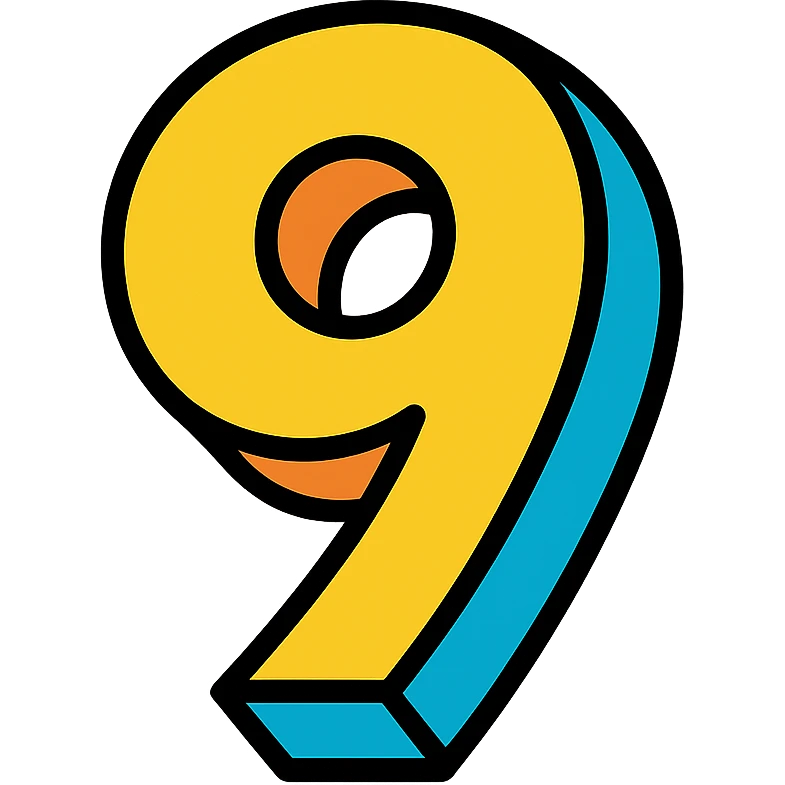 the number 9, 3D colorful outlined icon, playful and modern emoji