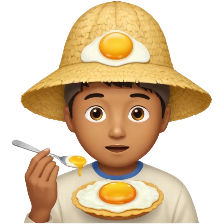 Asian guy with a rice hat eating an egg emoji