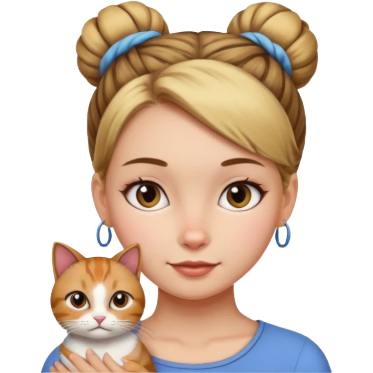 بنت مع قط البنت شعره بوني emoji