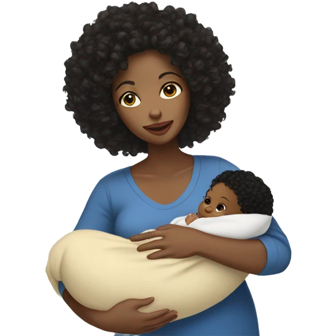 light skinned woman with black curly hair holding newborn baby boy emoji