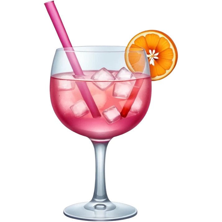 Pink wine on ice with an orange carnation on top emoji