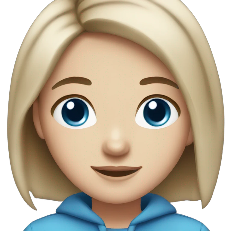 White girl brown short hair blue eyes smiling emoji