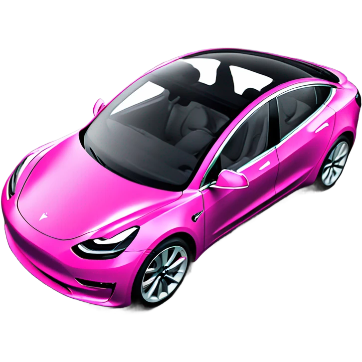 intensely pink Tesla Model 3, captured from the front view. emoji