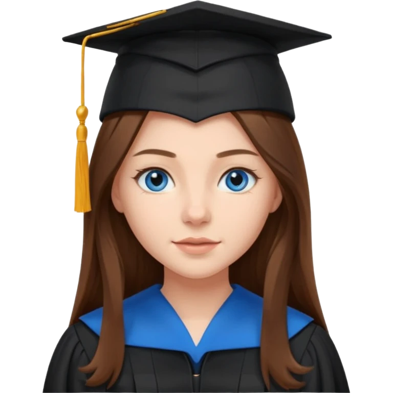 high school graduation with a pretty female high school student with long brown hair, blue eyes emoji