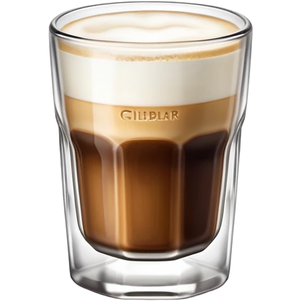 Small 4.5 ounce Gibraltar glass with cortado espresso drink, small glass tumbler with espresso and milk emoji