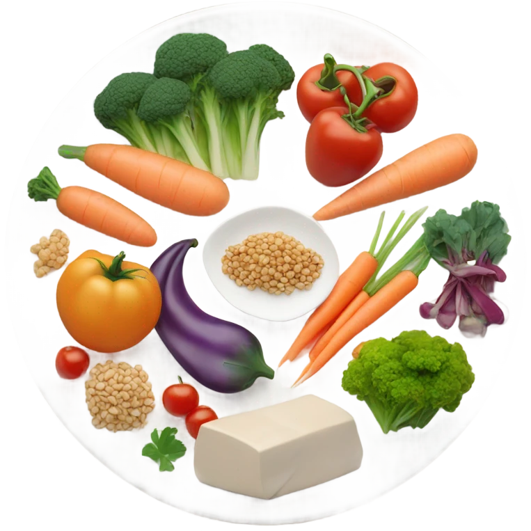 round white plate with healthy food emoji