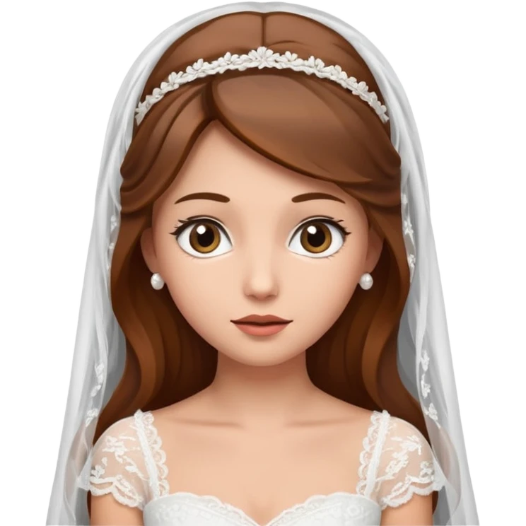 brown-haired bride in a white wedding dress and veil, curious expression, emoji