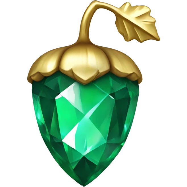 sparkling emerald Acorn like diamond with stem made of gold emoji