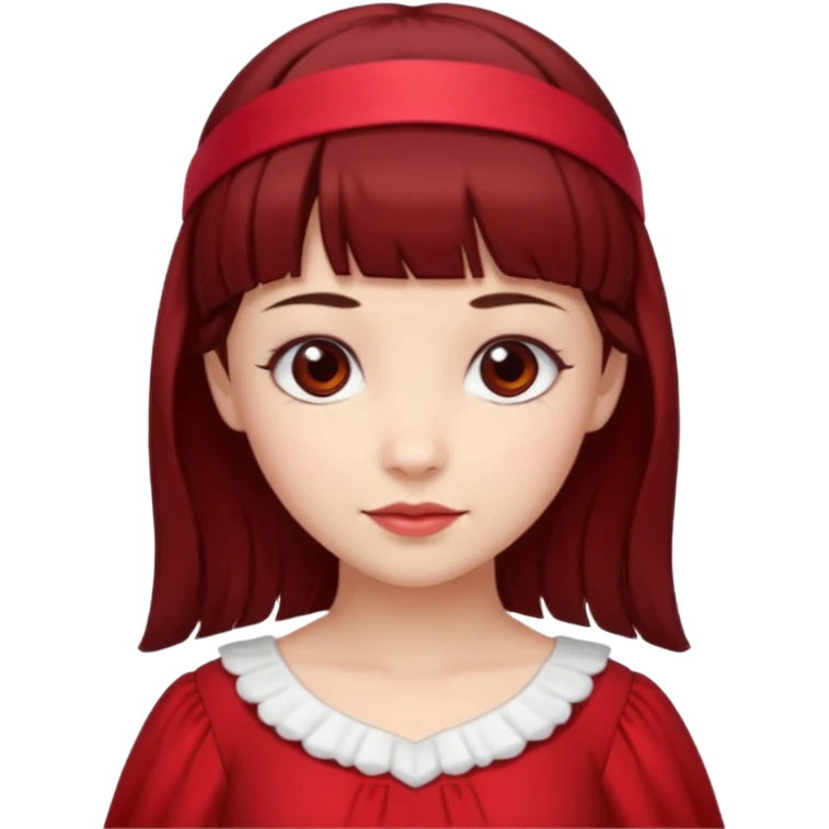   فرشته با موی چتری و لباس قرمز و موی خرمایی تیره و سربند یاقوتی emoji