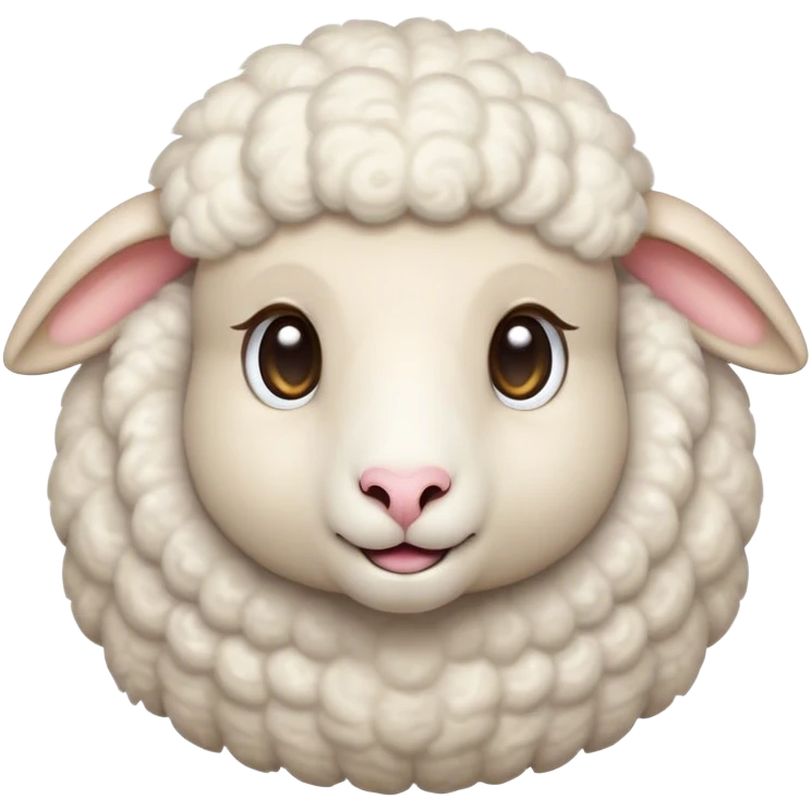 Cinematic Cute Sheep Portrait Emoji, Head tilted playfully and inquisitively, featuring a fluffy, pristine white fleece with soft, perky ears, round, sparkling gentle eyes filled with curiosity, Simplified yet irresistibly adorable features, highly detailed, glowing with a warm, friendly glow, high shine, affectionate and mellow, stylized with a touch of pastoral whimsy, bright and endearing, soft glowing outline, capturing the essence of a mischievous yet loving sheep, so playful it feels like it could graze out of the screen and into your arms! emoji