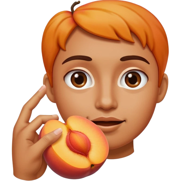 Touching the halved peach with a finger. emoji