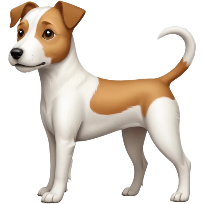 a full body large white parson russell terrier looking dog the size of a kelpie with light brown long ears and a light brown patch on one eye and a large snout emoji