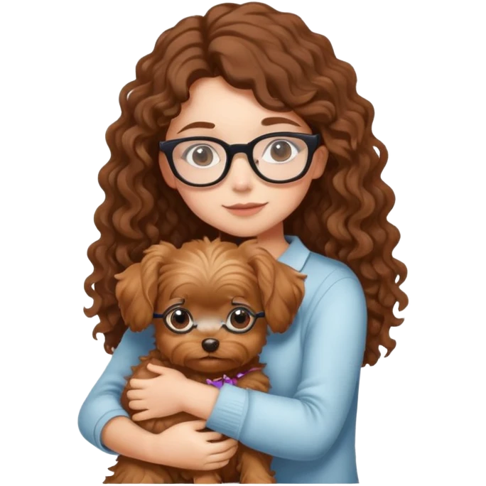 Girl with Brown curly hair and glasses hugging a york  emoji