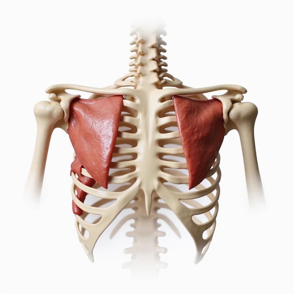 realistic winged scapula pathology, isolated on white background, inferior view, clear visualization of scapula protrusion emoji