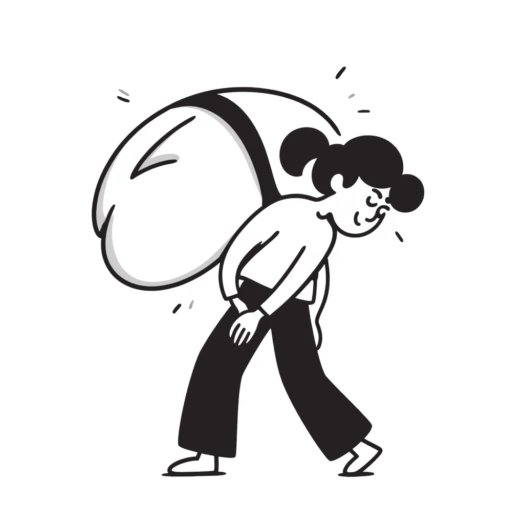una mujer cargando algo pesado en su espalda, hand drawn doodle style emoji
