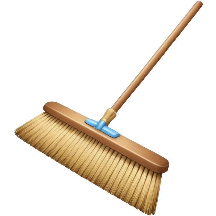 traditional broom with wooden handle on a dusty carpet, straw bristles sweeping visible dust particles, vintage household cleaning tool, 3D cartoon, mobile game icon style, centered composition, no people, no animals, no text, no watermark emoji