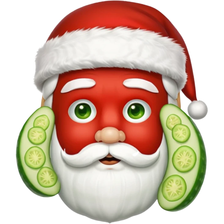 Santa with cucumber slices over his eyes emoji