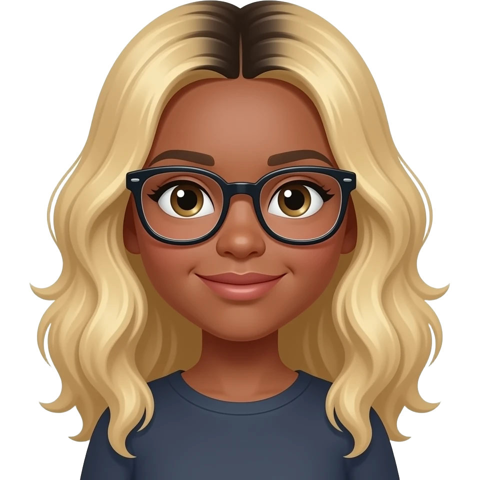 Girl with blonde hair with black roots, wavy, olive skin tone and glasses emoji