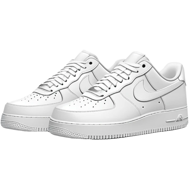 Clean all-white Nike Air Force 1 low top sneakers arranged as a pair with one positioned slightly behind the other, classic white-on-white design emoji