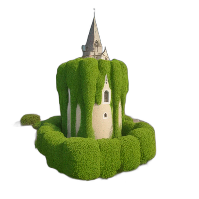 Árbol muy grande al lado de torre de iglesia emoji