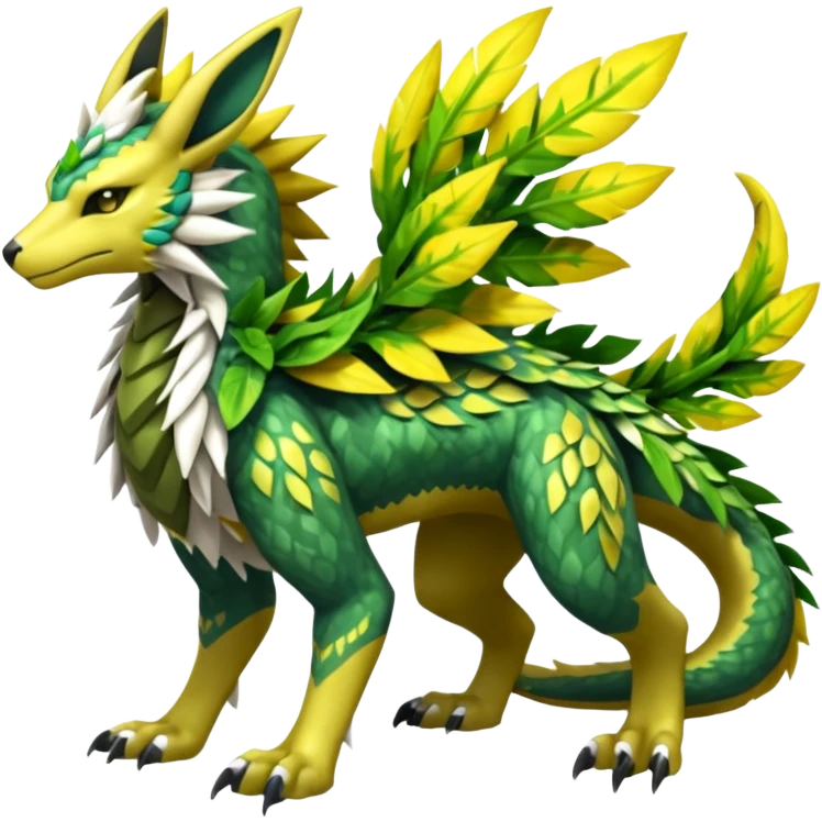  Exotic Ivy Dragonic Feathery ScalyMeloetta-Zygarde-Zeraora-Renamon-Protogen-Palkia-hybrid-fusion-Fakémon-creature, full body emoji