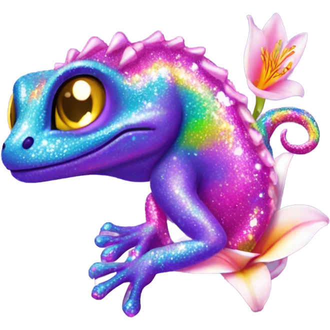 Lisa frank glitter gecko with a lily emoji