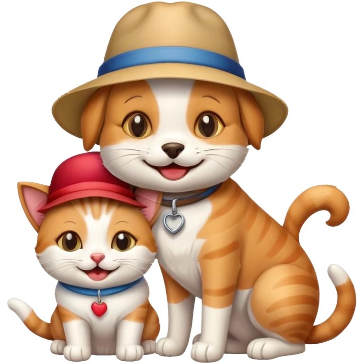 cat and dog with a hat  emoji