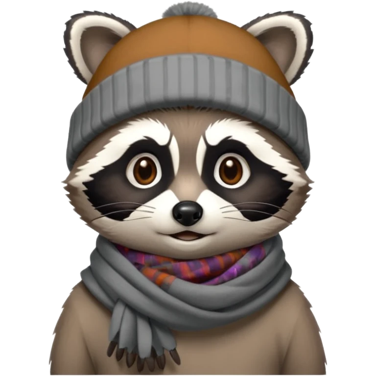 Racoon with scarf and beanie cap emoji