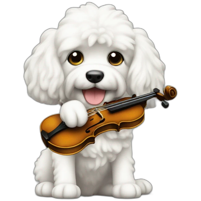 CANICHE BBLANCO CARA EDONDE TOCANDO EL VIOLÍN emoji