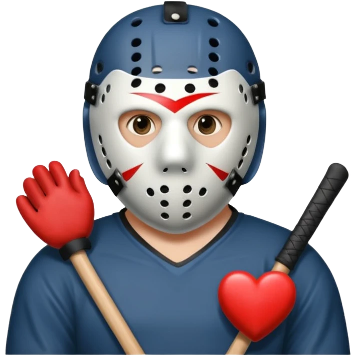 Jason Voorhees, looking cute, heart-shaped hands emoji