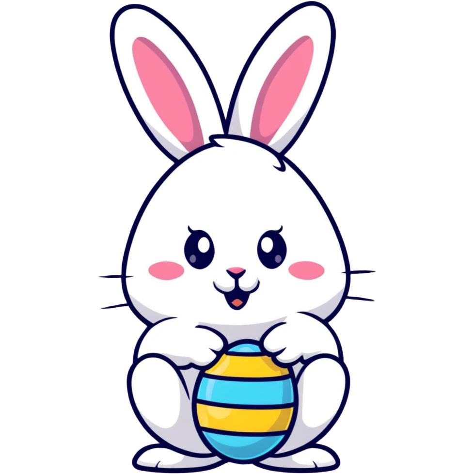 Easter bunny holding a decorated egg emoji