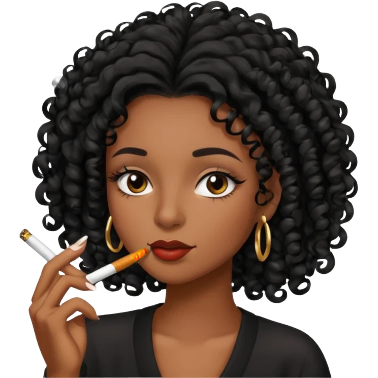 Black girl with eyelashes and curly hair smoking  emoji