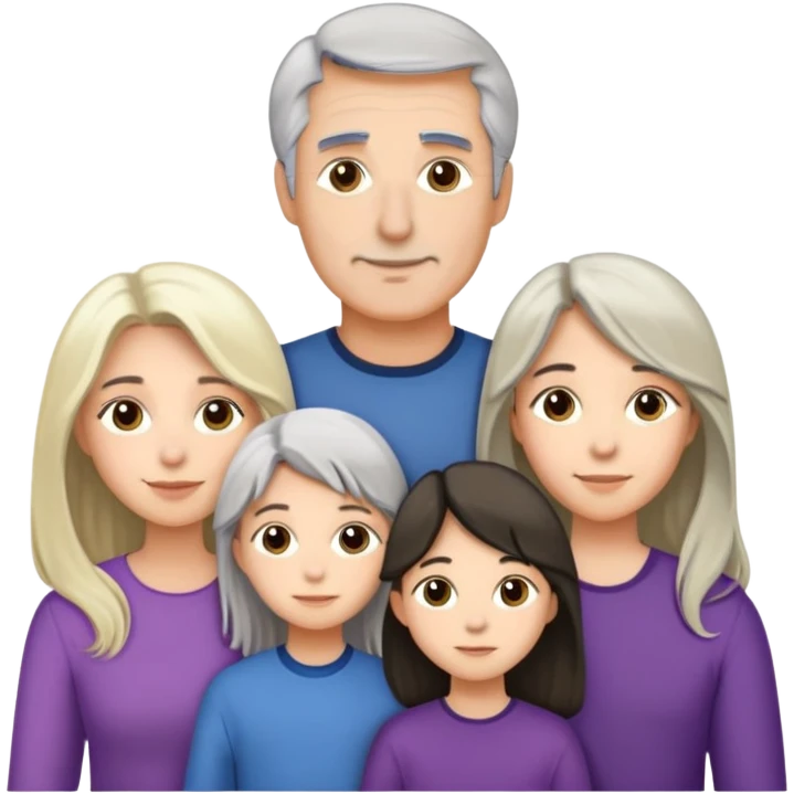 Family of five dad 65 grey hair mother 53 dark medium hair son 16 tall dark hair daughter and 15 blonde long hair daughter 11 long dark hair emoji