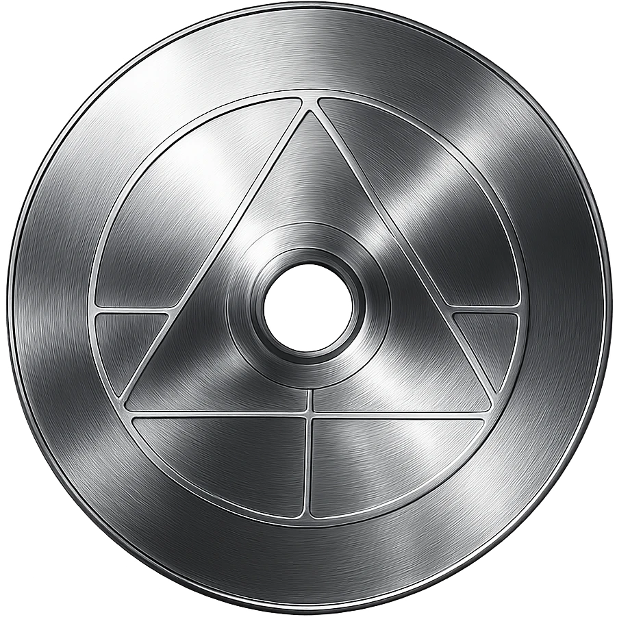 A minimalist CD disc with geometric pattern, glowing effect, violet color emoji