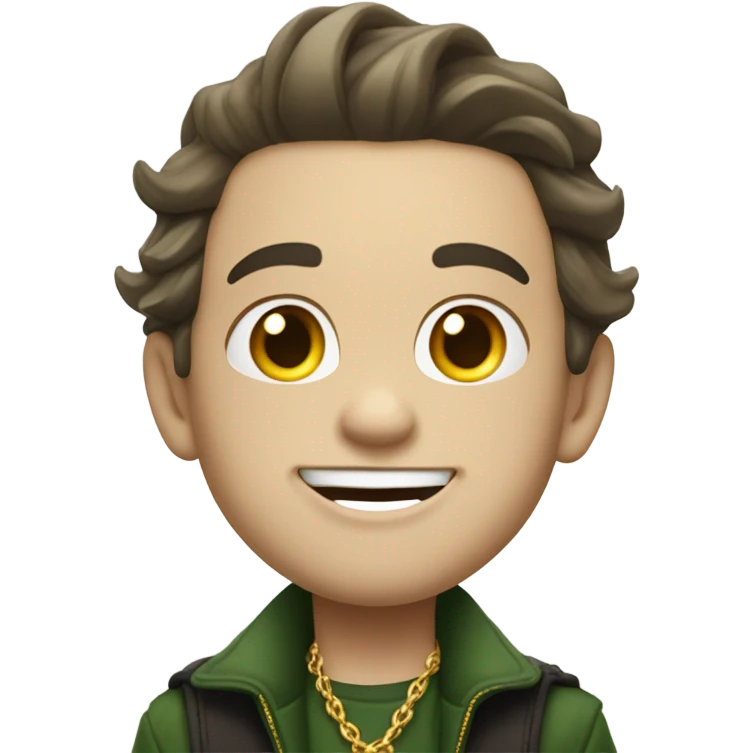 White boy, Loki, with Riz and swag a gold chain and a big smile like the joker ￼ emoji