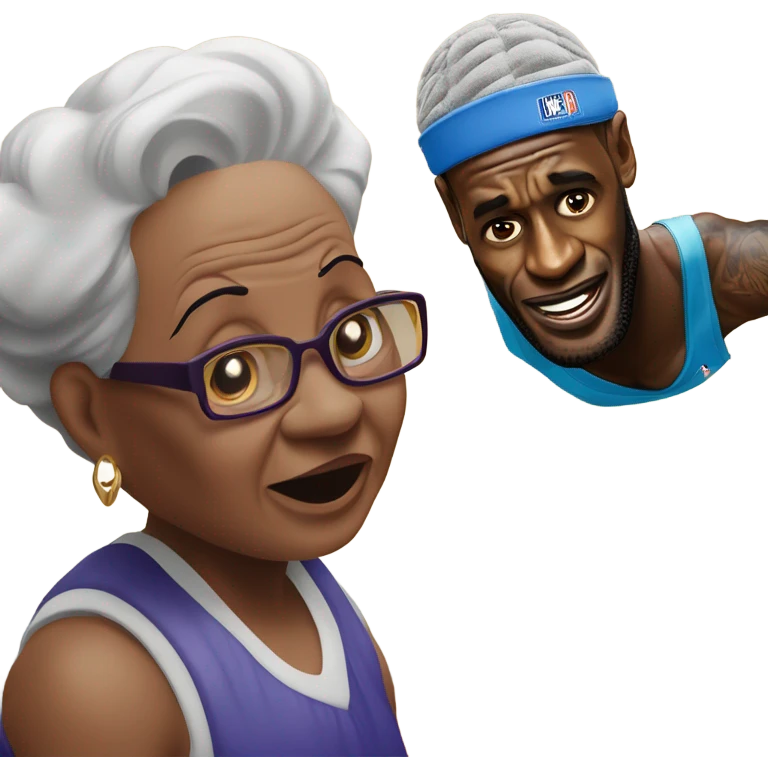 lebron james dunking on a grandma emoji