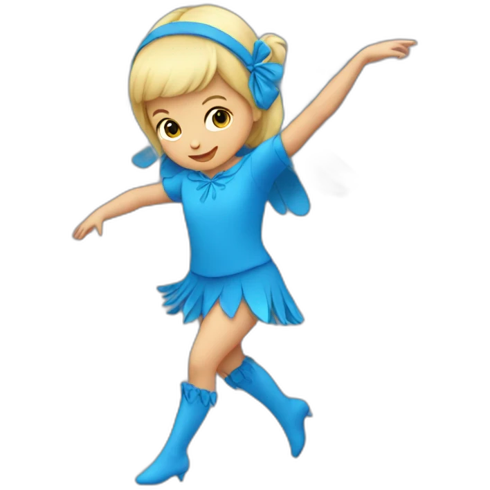 little blonde girl dancing in a blue bird costume emoji