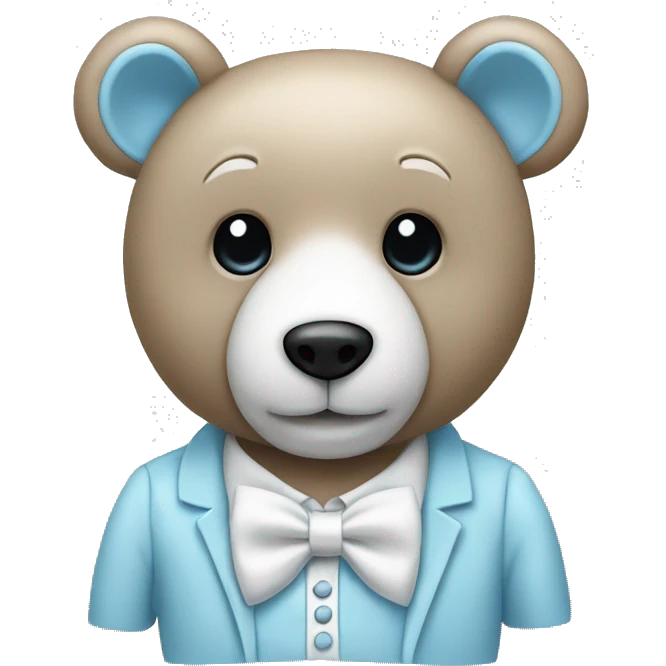 pastel blue teddy bear with a whitebow tie emoji