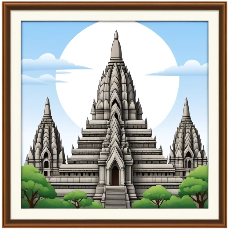 Prambanan Temple Landmark Emoji – Showcasing its towering Hindu temple spires with intricate carvings. emoji