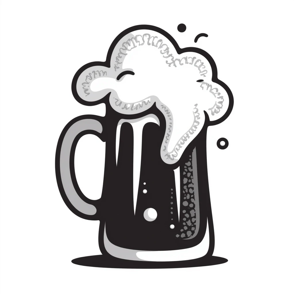 A hand-drawn beer mug with foam and bubbles emoji