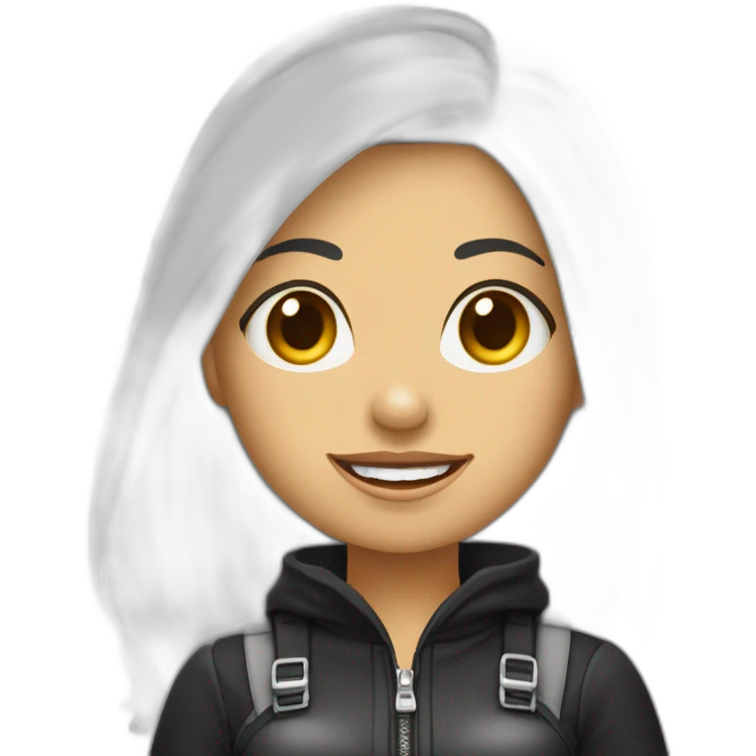 Mujer de piel blanca chiquita de cabello negro a media espalda, vestida con ropa de logística y botas emoji