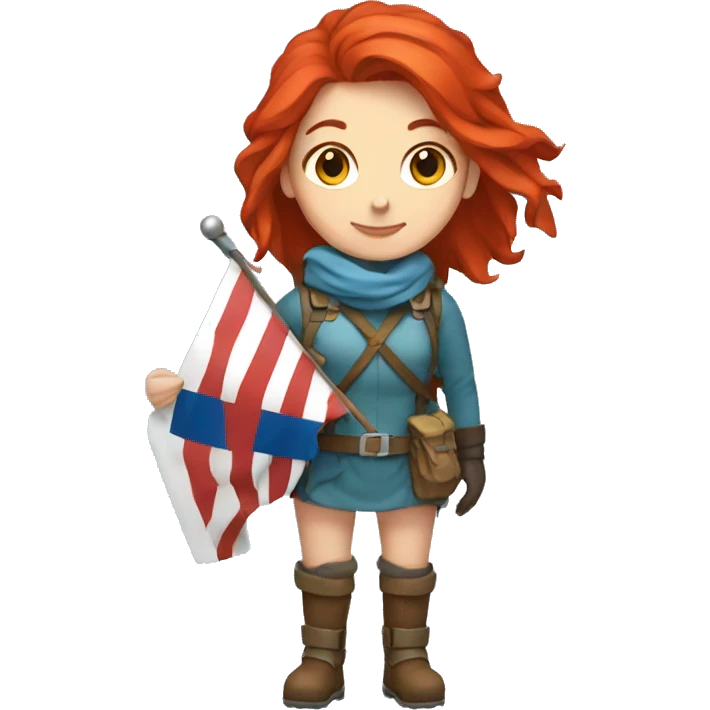 female winter mountaineer red hair holding easter red egg and greek flag  emoji